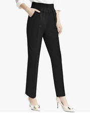 Women's Black Pull-On Elastic Waist Straight Leg Dress Pants Pockets S