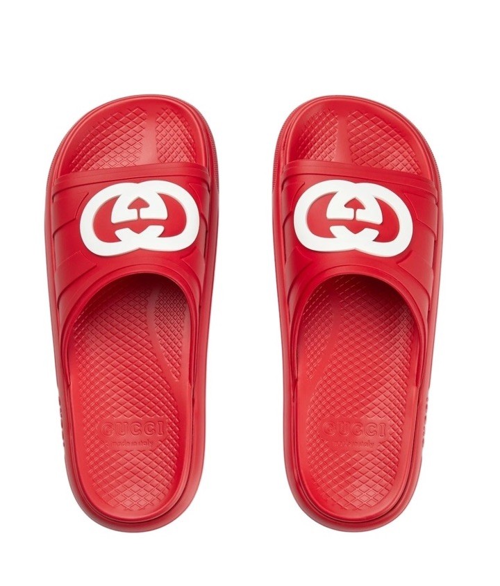 GUCCI Men's Rubber Maple Red White Sandals 780296 Size US 12.5, 12