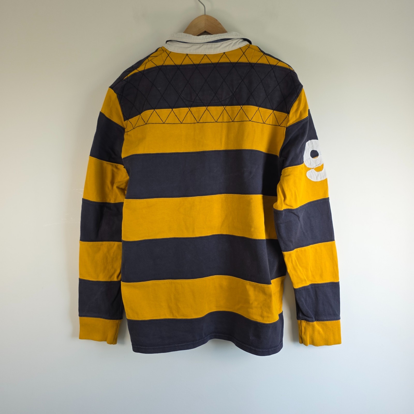 Next Rugby Shirt Mens XL Navy Mustard Stripe Varsity Preppy Long Sleeve Polo image 4