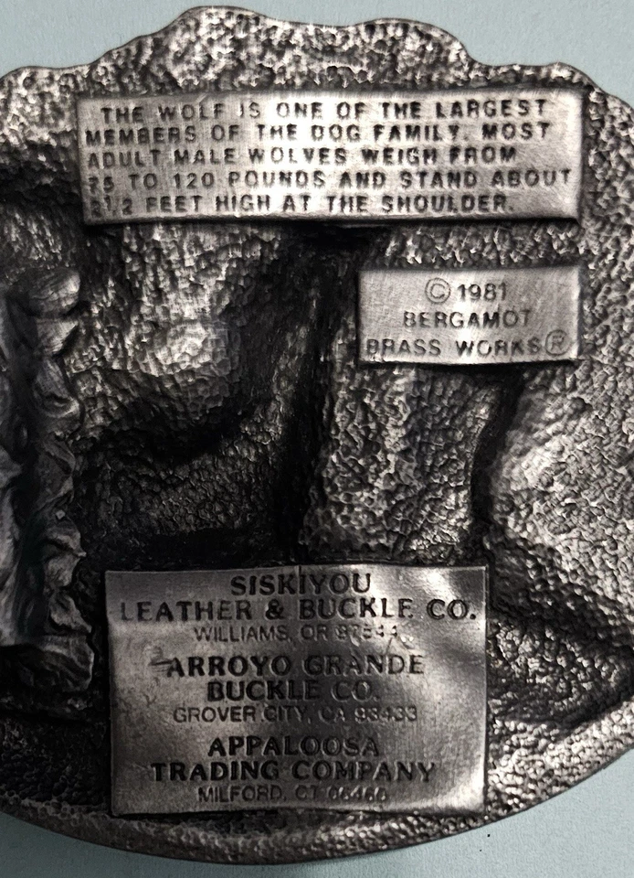 Vintage Wolf Belt Buckle 1981 BERGAMOT Brass Works Antique Pewter - Image 4 of 4