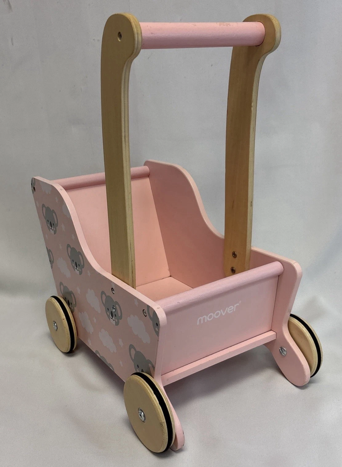 MOOVER Toys Pram Walker Baby Doll Wooden Stroller Pink Koala Bears