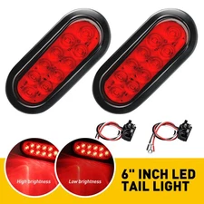 2x 6inch Oval Red 10 LED Truck Trailer Stop Turn Tail Brake Lights w/Grommet DOT