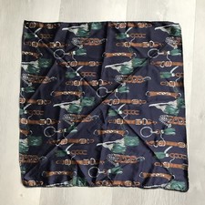Satin Scarf Print Equestrian Silky Navy Green Brown Square Bandana Luxury Preppy