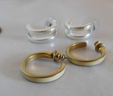 2 Pair Pierced Earrings - Post - Hoops - Silver Tone  Gold w/ Enamel  CH164 