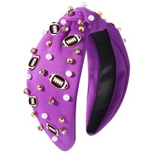 Football Headband Pearl Rhinestone Jeweled Knotted Headband Fun Sports White ...