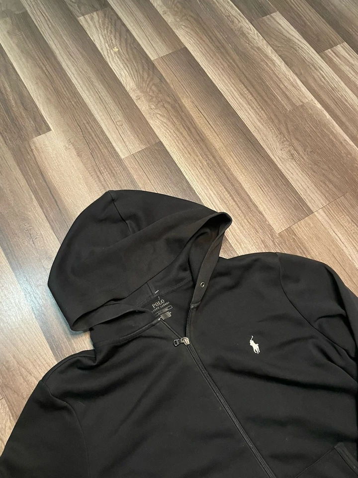 Polo Ralph Lauren Doble Punto Negro Cremallera Sudadera con Capucha Talla L Foto 2 de 4