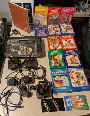 Vintage Atari 2600 Console, Cords, Complete Games, Cart Book, Joysticks, Paddles