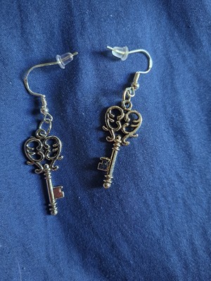 Large Silver Key Earrings