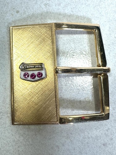3” VTG OC Tanner Farmhand 10K Gold Ruby Service Award Belt Buckle