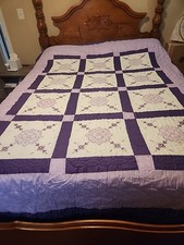 Hand Made Queen Quilt Purple/Lavender Hand Quilted