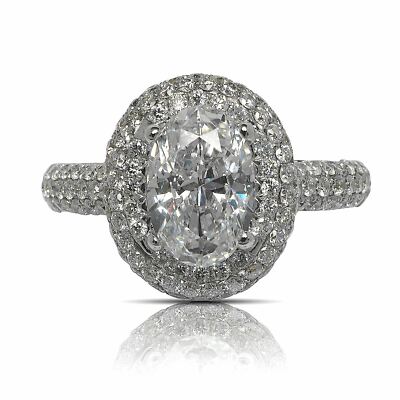 ONI 3 CARAT OVAL CUT E COLOR VVS CLARITY DIAMOND ENGAGEMENT RING 18K WHITE GOLD 