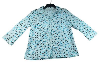 SAGHARBOR Blouse Womens Size Medium Blue Black Dots Collared Neck NWOT