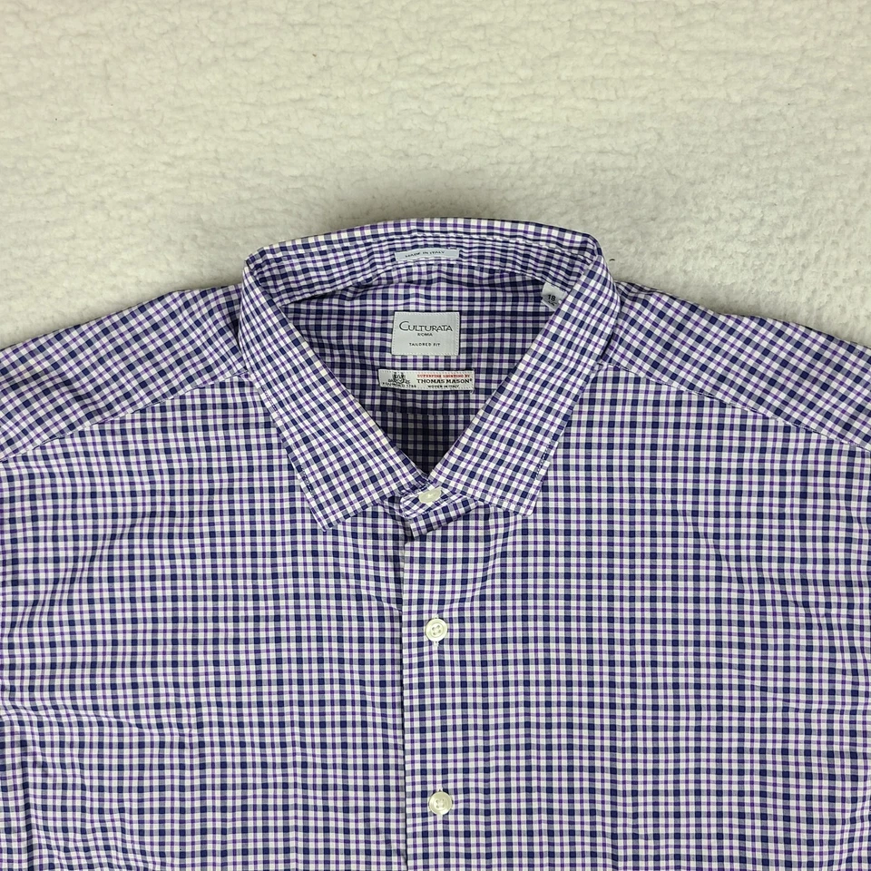 Рубашка мужская Culturata 2XL XXL 46 фиолетовая синяя Thomas Mason покрой на пуговицах - Изображение 3 из 4