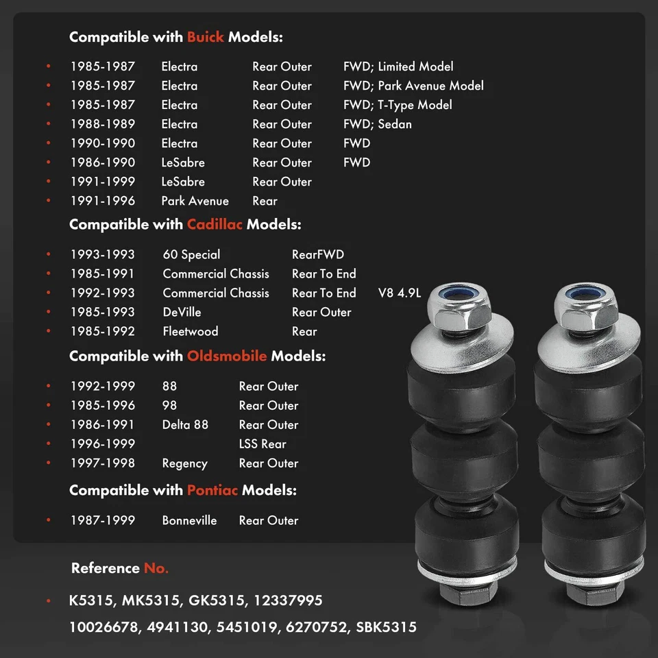 Eslabón de barra estabilizadora trasero 2 piezas para Buick Electra LeSabre Cadillac Oldsmobile Pontiac Foto 2 de 4