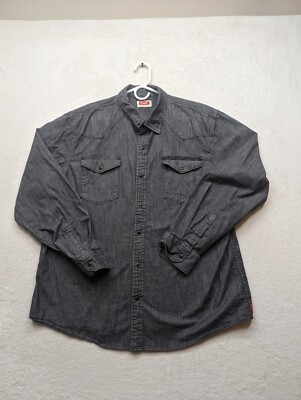 Wrangler Shirt Men Extra Large Gray Pearl Snap Cowboy Western Long Sleeve Casual