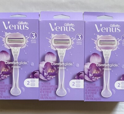 Gillette Venus 3 Comfort Glide Freesia razors two razors+4 cartridges New