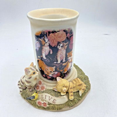 Bradford Exchange Candle Holder Jurgen Scholz  Live Well  Cat Live Love Purr
