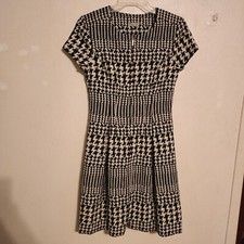 Eliza J Black & White Houndstooth Dress Front 2 Way Zipper With Pockets Size 4