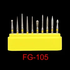10Pcs Dental FG Diamond Burs Composite/Polishing for High Speed Handpiece Yellow