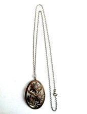 Kette Ankerkette 835 Silber + Anhänger oval mit Blumen Silber 900 antik (3110)