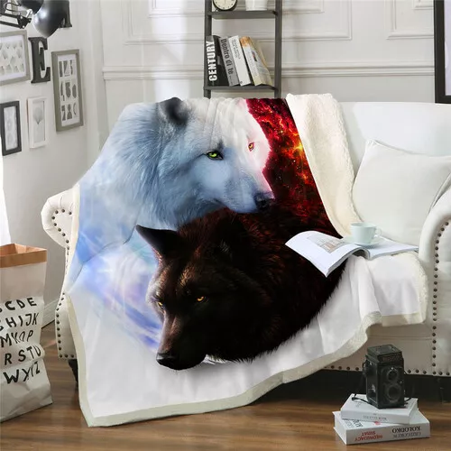 Couple Wolf Soft 3D Sherpa Blanket Couch Quilt Cover Throw Fleece
