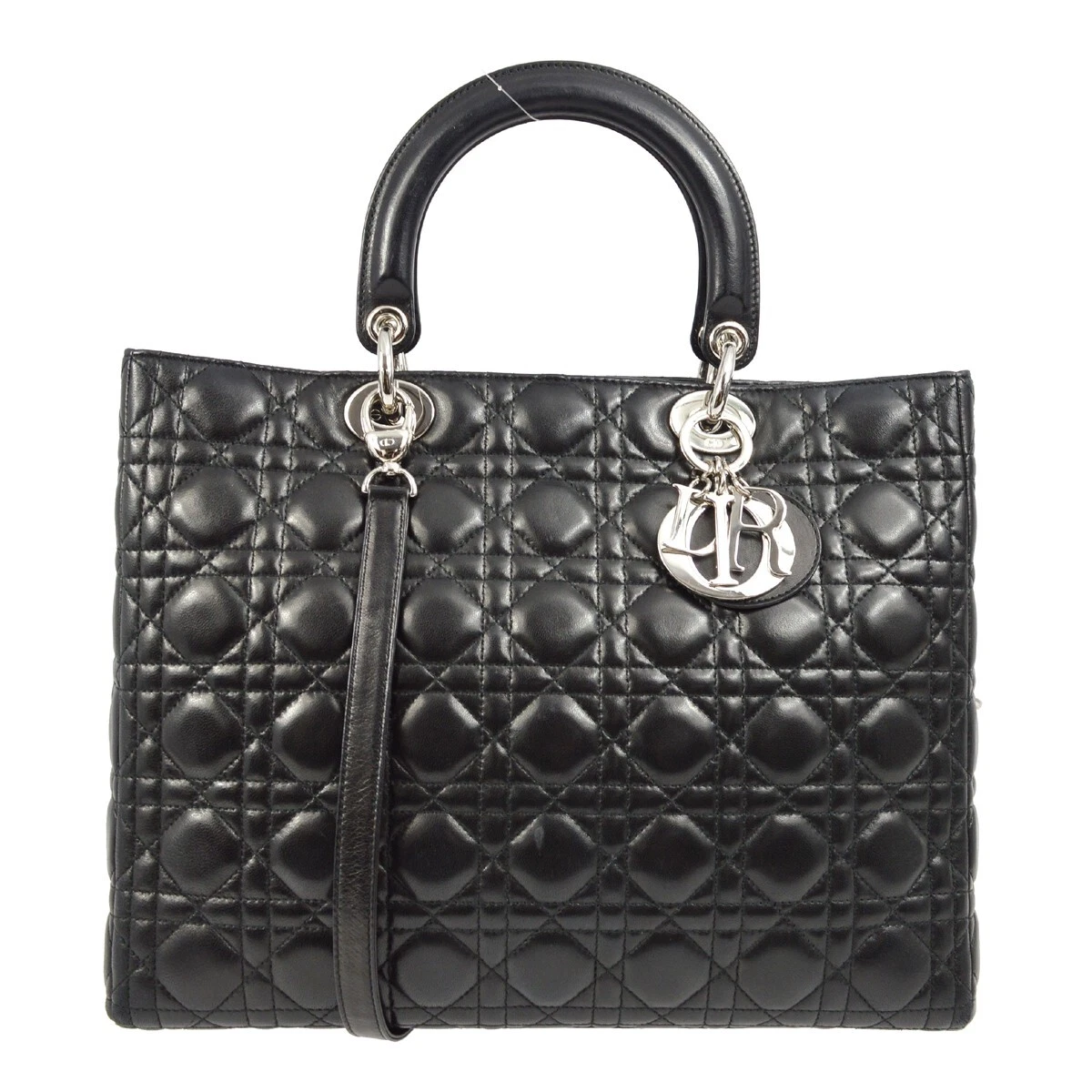 Sac à main bidirectionnel peau d'agneau noir Christian Dior Cannage 32 MA 0094 171942
