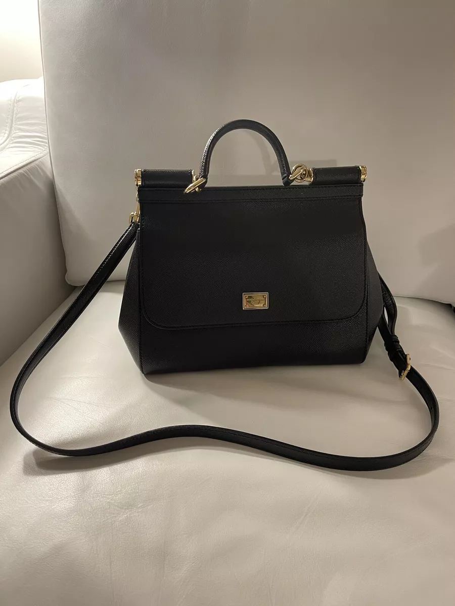 Dolce Gabbana Original Sicily Bag with Top Handle Black Leather Medium Size