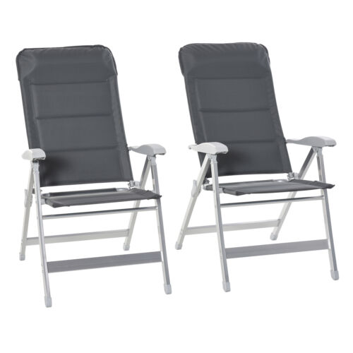 Outsunny Set Of 2 Padded Deck Chair Garden Seats Adjustable Back w/ Armrest Grey - Picture 1 of 11