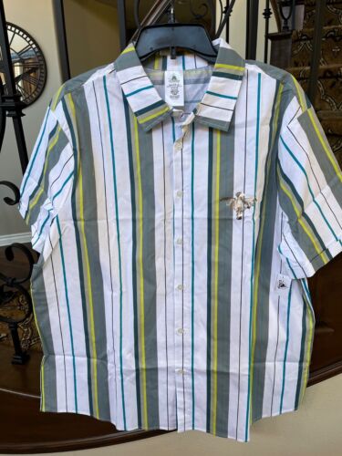 Disney Haunted Mansion Men’s White and Green Casual Button Down Shirt. Large NWT