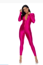 Forplay Mock Neck Jumpsuit Costume Pink Fuchsia Halloween Costume Catsuit M/L
