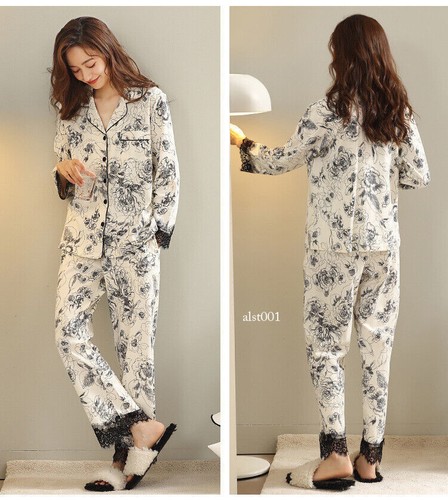 Women's 100% Pure Coton Pajamas Set Floral Printed Sleepwear 2 Pcs Pants Suit - 第 16/25 張圖片