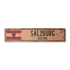 SALZBURG AUSTRIA Vintage Street Sign Austrian flag city country road wall rustic