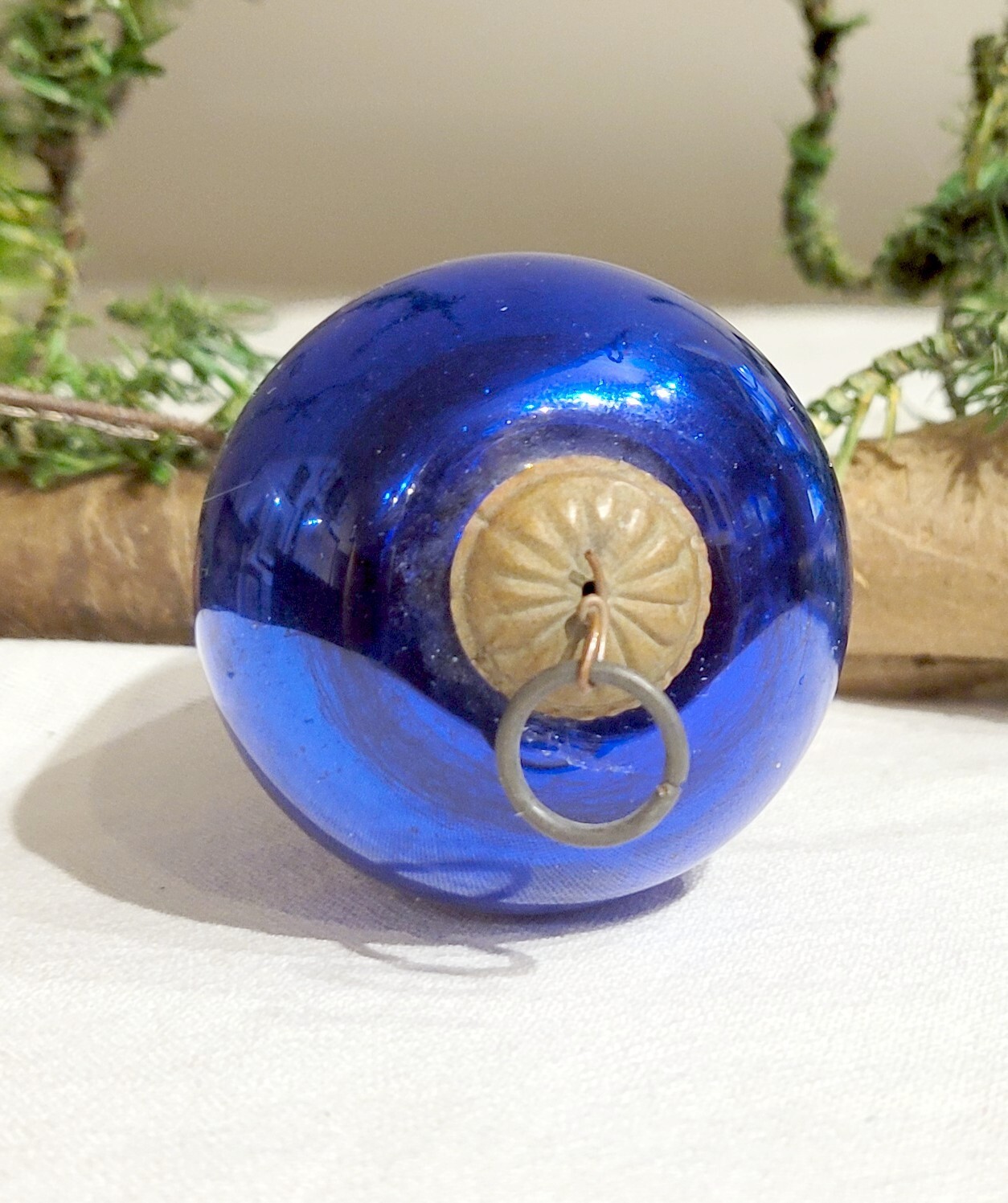 Cobalt Bue Egg glass Kugel Christmas Ornament. Early 1900s heavier