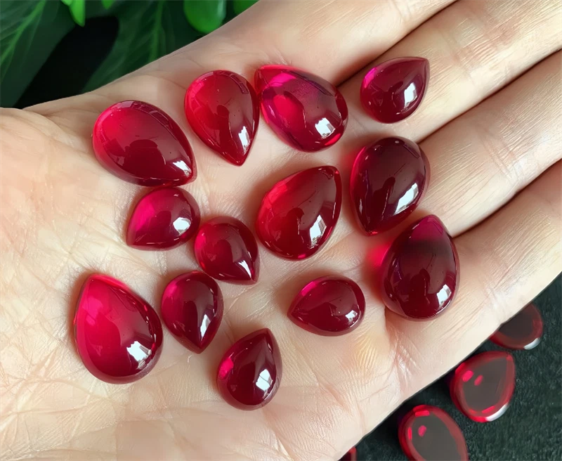 Wholesale Pear Cabochon Pigeon Blood Red Ruby Lab-Created AAAA+ Loose Gems 10Pcs - Image 3 of 4