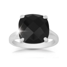 Sterling Silver Large Square Onyx Ring
