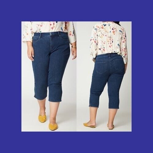 NYDJ Capri Jeans Plus Size 24W Double Snap Cool Embrace Lift Tuck Dark Rinse