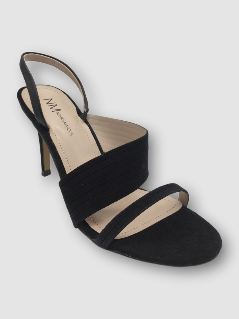 $119 Neiman Marcus Women's Black Suede Helen Cocktail Sandals Toe Shoes US  M