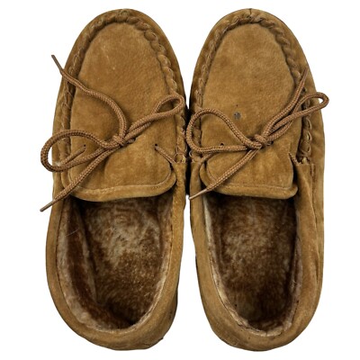 LAMO Women's LINED MOCCASIN Chestnut Brown Slippers Faux Sheepskin Lounge  10M