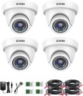 ZOSI 1080P 4pcs TVI Caméra de Surveillance Dôme 24m Vision Nocturne 90° Angle