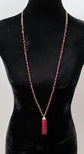 Charming Charlie Elegant Gold Tone Red Faceted Glass Bead Tassel Necklace