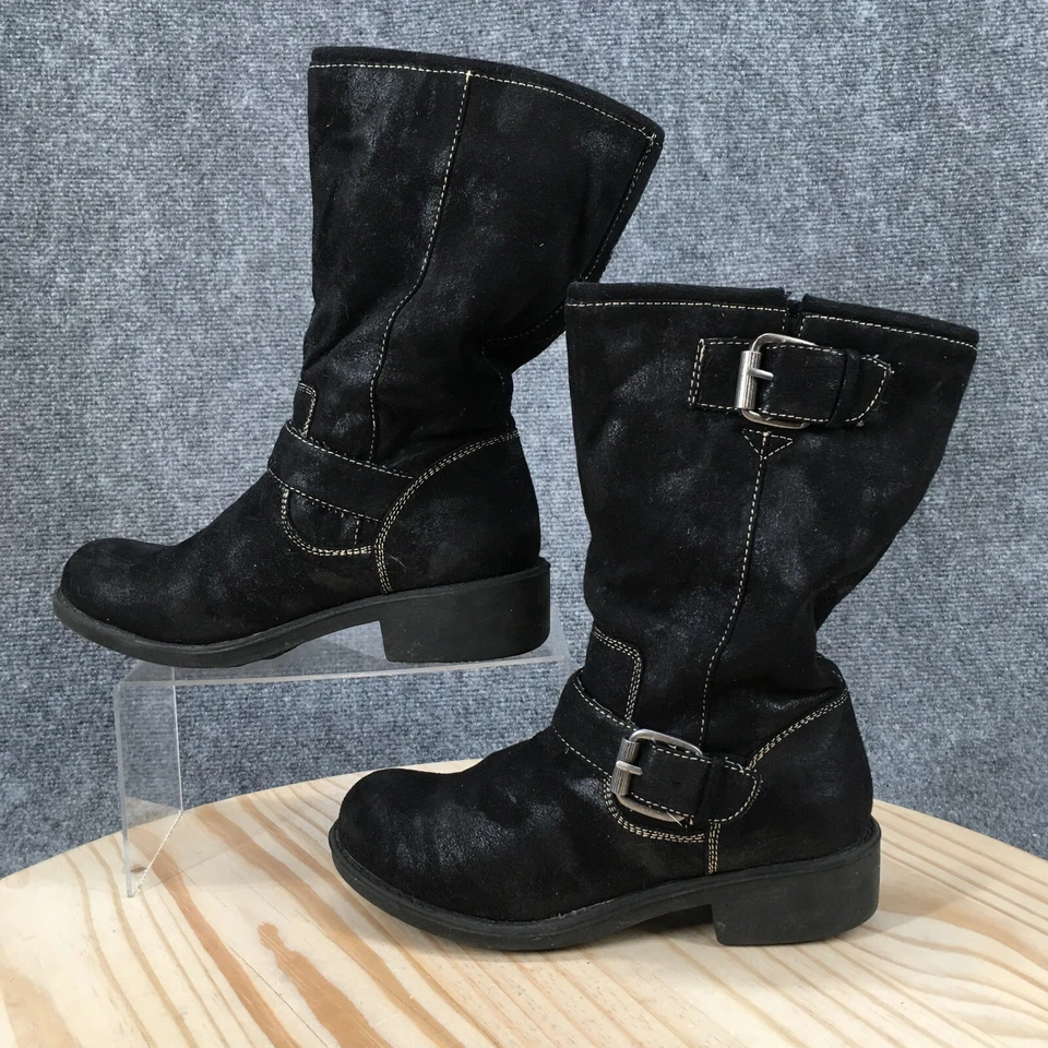 Botas Baretraps para mujer 6,5 M Jillian Biker envejecidas media pantorrilla negras imitación cuero Foto 2 de 4