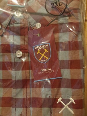 Camicia West Ham United Check Gingham – Maniche Corte – Taglia XXL – Nuovo Con Etichette