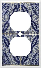 FAUX FRECH TILE BLUE TONES LIGHT SWITCH COVER PLATE OR OUTLET COVER 