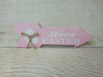 New! ''Happy Easter'' Arrow Wood Block Sign Decor Distressed Egg Spring Bunny Eggs