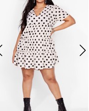 Nasty Gal Smock to the System Polka Dot Mini Dress Cream Uk Size 16 # 22