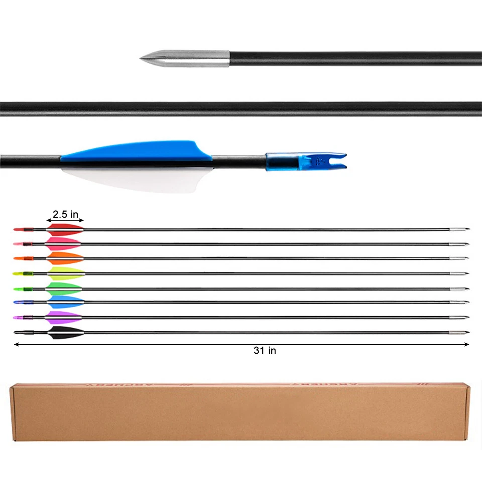 12X30" Archery Fiberglass Arrows Training Arrows Recurve Compound Bow Practice - Image 3 of 4