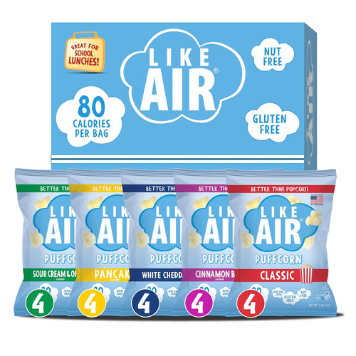 Like Air Puffcorn 5 Flavor Variety Pack (Pack of 10) - Snack Box, 50 Calories Pe
