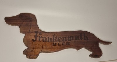 VTG Frankenmuth Beer Ale Dachshund Dog Wood Epoxy Sealed Advertising Sign MI HTF