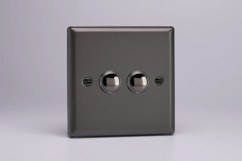 Switch Black Double Push 6A 2-Gang 2-Way Classic Graphite 21 + Chrome Insert
