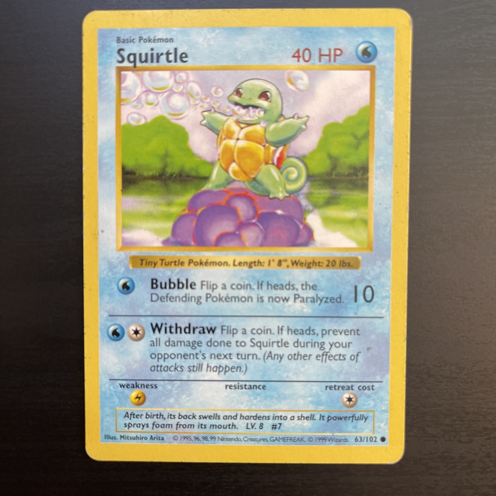 Squirtle - 63/102 - Base Set Unlimited Common Pokemon TCG 1999 - LP